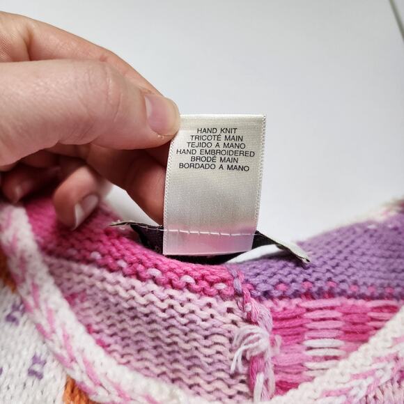 Susan Bristol Womens Vintage Patchwork Pig Knit Cardigan Size Large Pink Farm - Picture 8 of 11